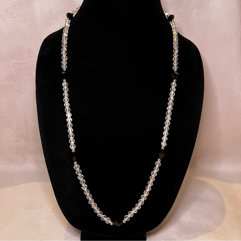Trifari Black & Clear Beaded Necklace